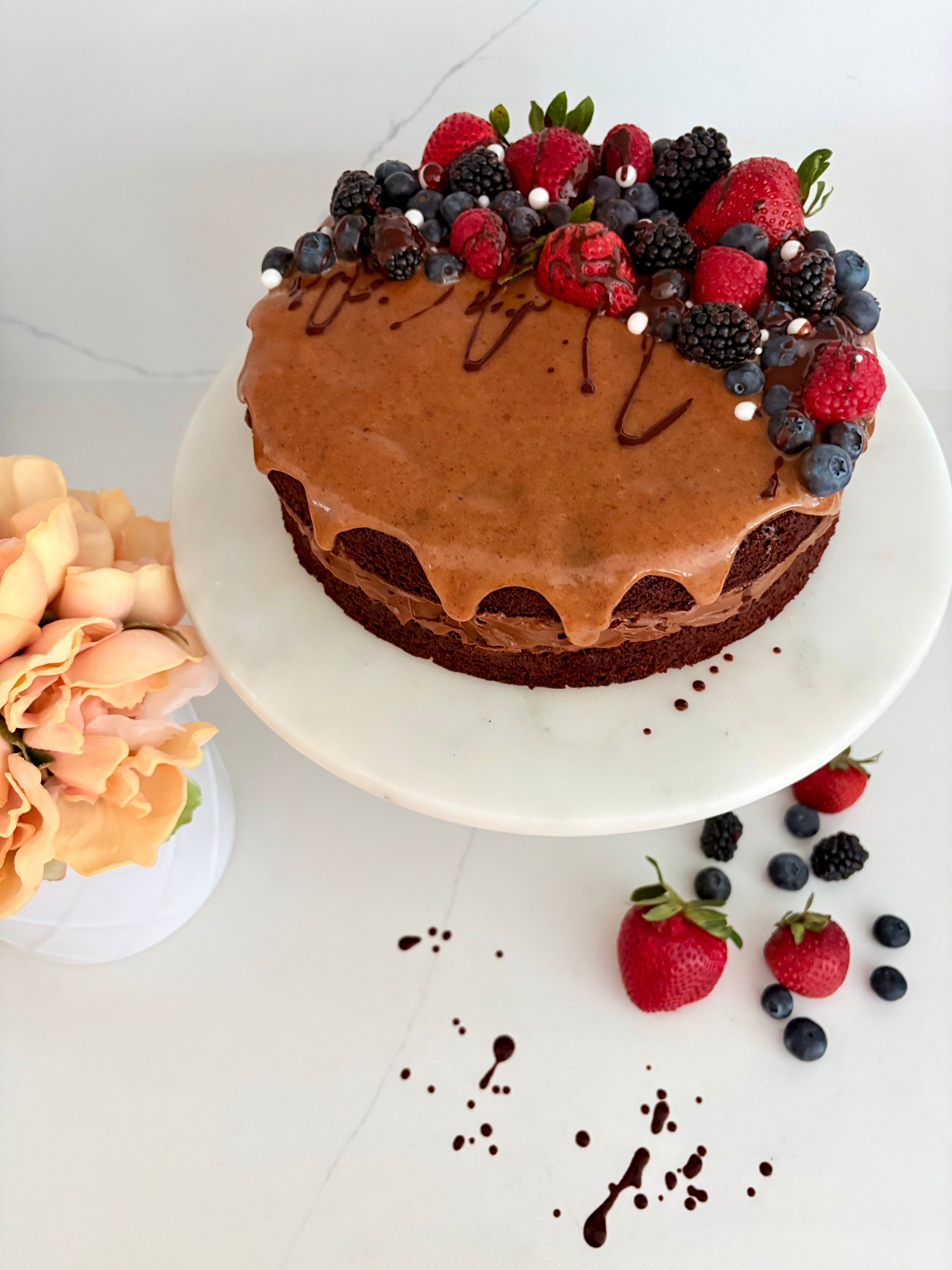 Organic Gluten-Free Chocolate Brownie Caramel Cake (NO YEAST!)