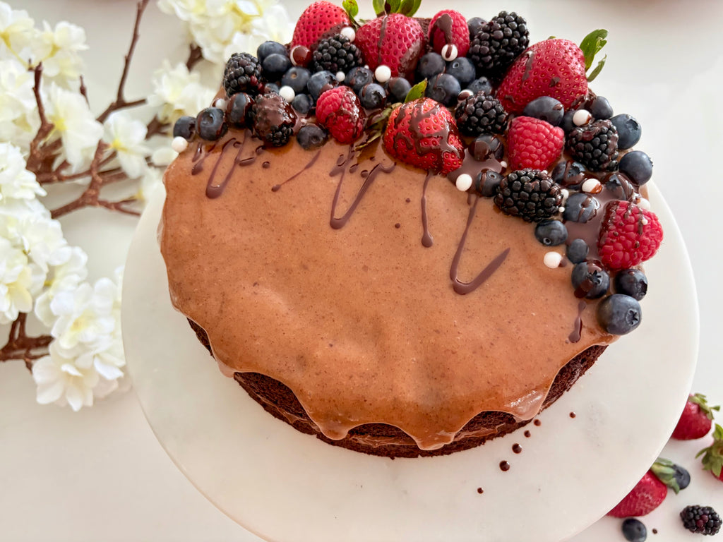 Organic Gluten-Free Chocolate Brownie Caramel Cake (NO YEAST!)