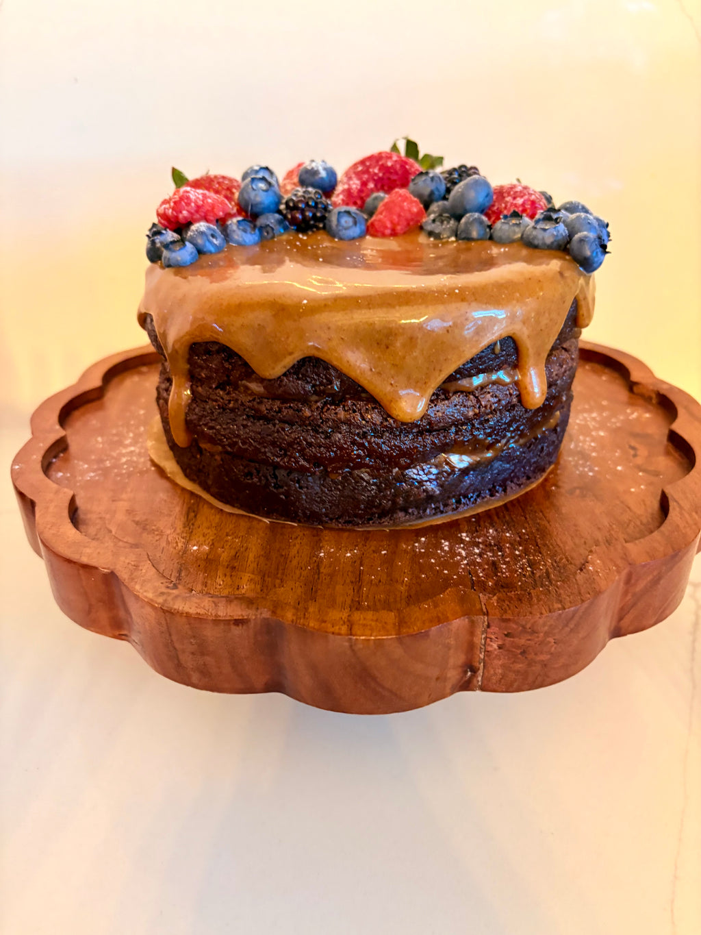 Organic Gluten-Free Chocolate Brownie Caramel Cake (NO YEAST!)